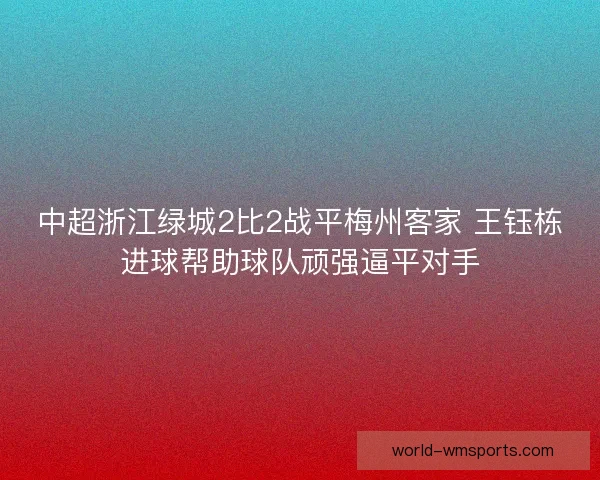 中超浙江绿城2比2战平梅州客家 王钰栋进球帮助球队顽强逼平对手